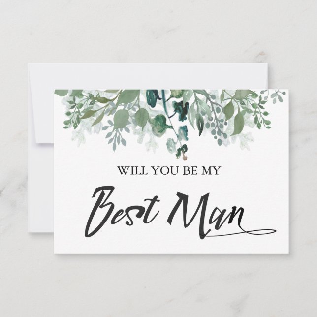 Botanical Leaves Will You Be My Best Man Invitation (Front)