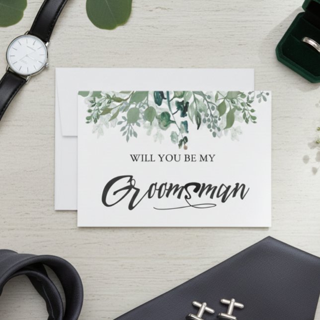 Botanical Leaves Will You Be My Groomsman Invitation (Creator Uploaded)