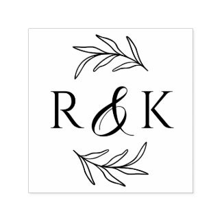 Botanical Leaves Wreath Ampersand Initials Wedding Self-inking Stamp