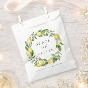 Botanical Lemon and Greenery Thank You Wedding Favour Bags
