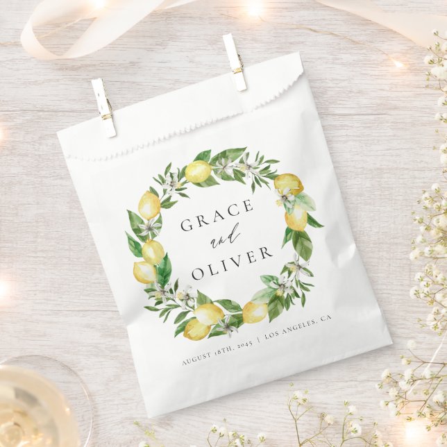 Botanical Lemon and Greenery Thank You Wedding Favour Bags (Clipped)