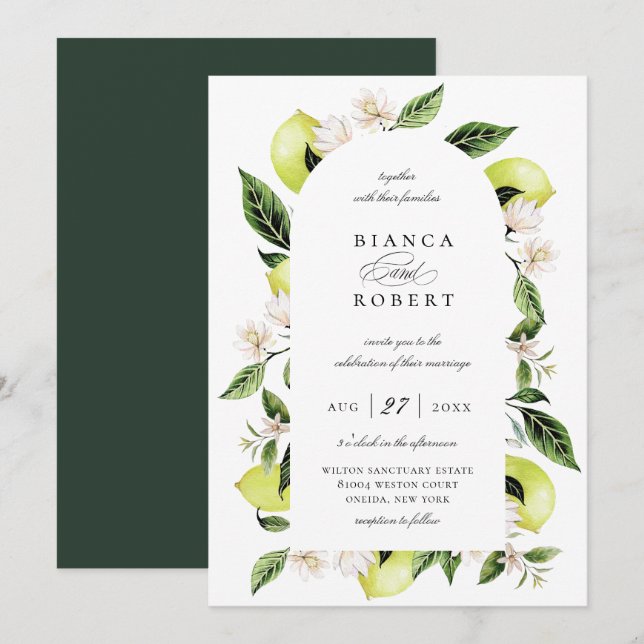 Botanical Lemon Arch Frame Wedding Invitation (Front/Back)