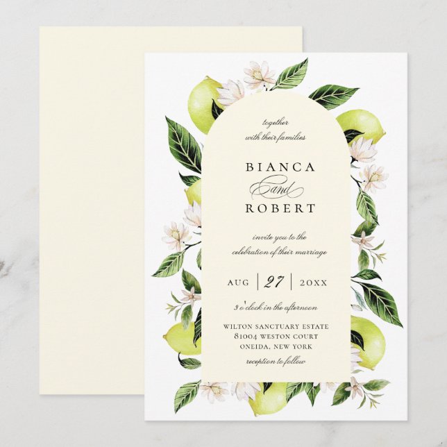 Botanical Lemon Arch Frame Wedding Invitation (Front/Back)