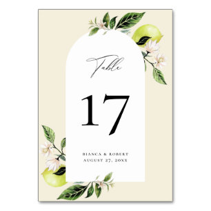 Botanical Lemon Arch Frame Wedding Table Number