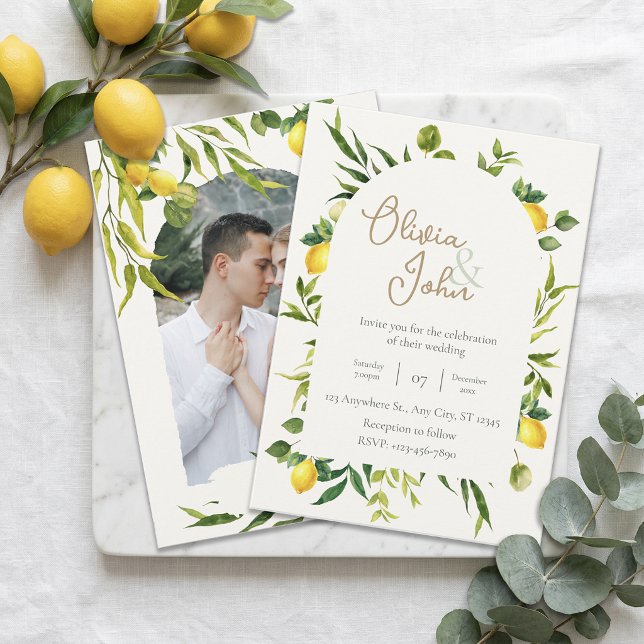Botanical Lemon Citrus Wreath Greenery Wedding Invitation (Botanical Lemon Citrus Wreath Greenery Wedding Invitation)