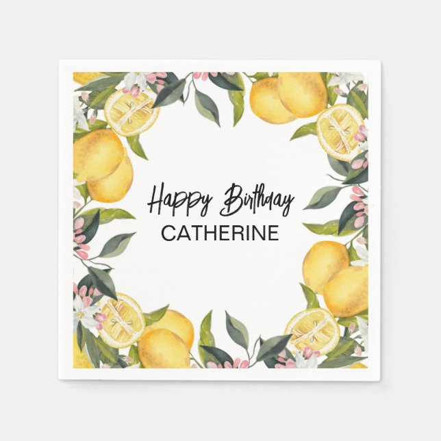 Botanical Lemon Garden Summer Birthday Napkin (Front)