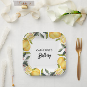 Botanical Lemon Garden Summer Birthday Paper Plate
