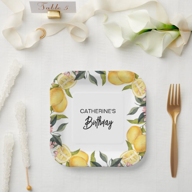 Botanical Lemon Garden Summer Birthday Paper Plate (Wedding)