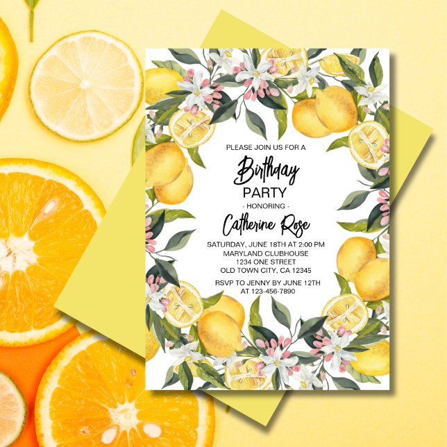 Botanical Lemon Garden Summer Birthday Party Invitation (Creator Uploaded)