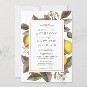 Botanical Lemon Leaves Wedding  Invitation