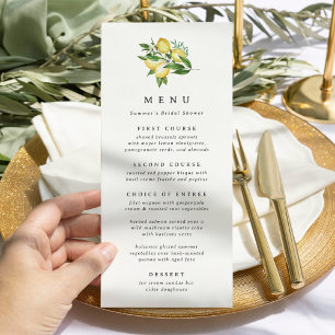 Botanical Lemon Themed Bridal Shower or Wedding Menu