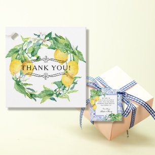Botanical Lemon Wreath Blue White Farmhouse Tile Favour Tags