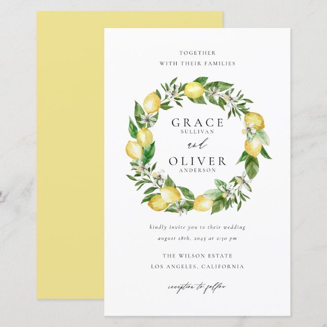 Botanical Lemon Wreath Garden Wedding Invitation (Front/Back)