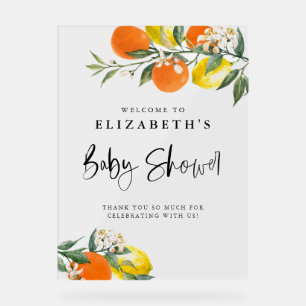 Botanical Lemons and Oranges Summer Baby Shower Acrylic Sign