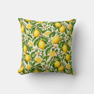 Botanical Lemons and White Blossoms Cushion