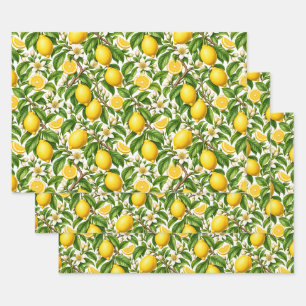 Botanical Lemons and White Blossoms Wrapping Paper Sheet