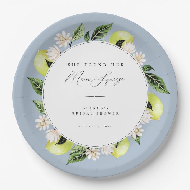 Botanical Lemons Main Squeeze Bridal Shower Paper  Plate (Front)