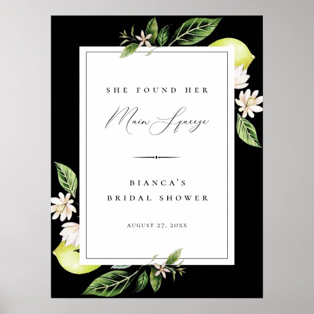 Botanical Lemons Main Squeeze Bridal Shower Poster (Front)