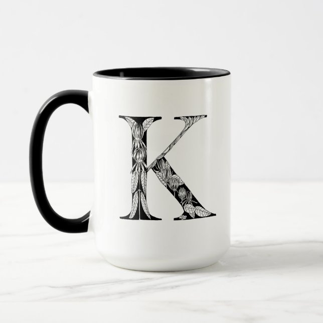 Botanical Letter K Mug, Art by Elizabeth Sampson Mug (Left)