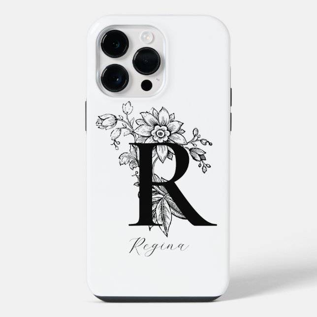 Botanical Letter R Monogram Name   iPhone Case (Back)