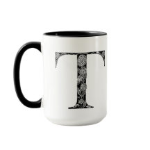 Botanical Letter T Mug, Art by Elizabeth Sampson