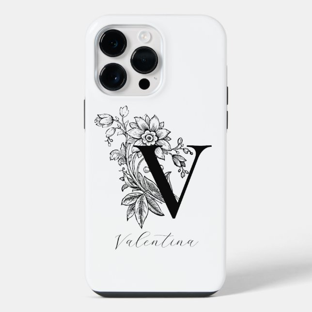 Botanical Letter V Monogram Name   iPhone Case (Back)
