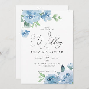 Botanical Light Baby Blue QR All In One Wedding Invitation