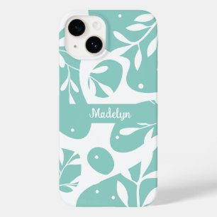 Botanical Light Blue Personalised Floral Case-Mate iPhone 14 Case