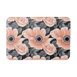 Botanical Light Peach Floral Pattern  Bath Mat