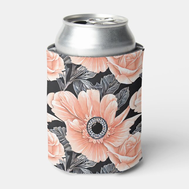Botanical Light Peach Floral Pattern  Can Cooler (Can Front)