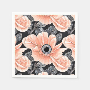 Botanical Light Peach Floral Pattern  Napkin