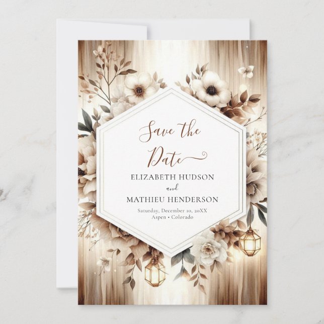 Botanical Lights Rustic Wedding Save The Date (Front)
