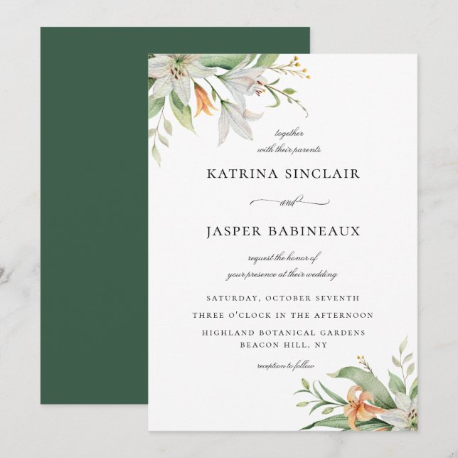 Botanical Lily Floral Wedding Invitation (Front/Back)