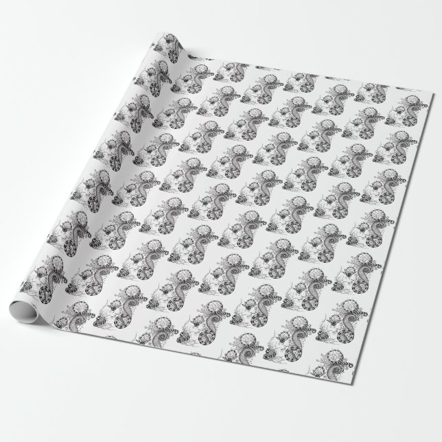 Botanical Line Art black-white -  Wrapping Paper (Unrolled)