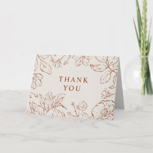 Botanical Line Art Burnt Orange Thank You Card
