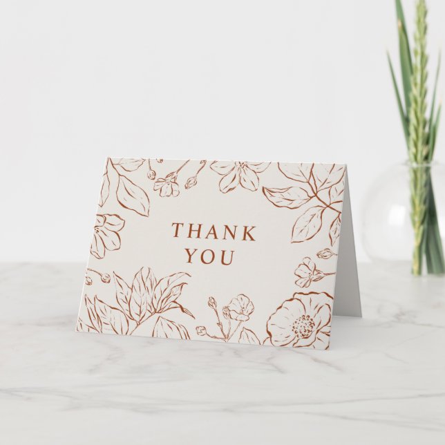 Botanical Line Art Burnt Orange Thank You Card (Front)