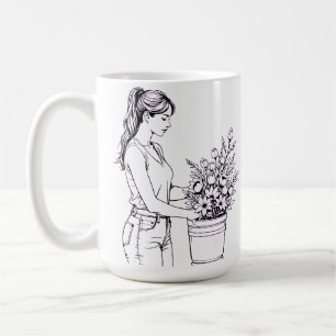 Botanical Line Art Coffee Cup for Plant Lovers