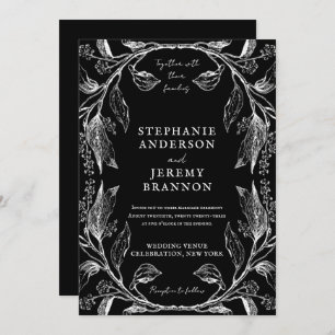 Botanical Line Art Frame Black Invitation