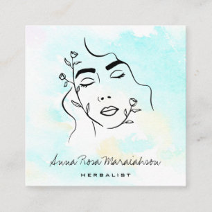 *~* Botanical Line Art Goddess QR Greenery  Square Business Card