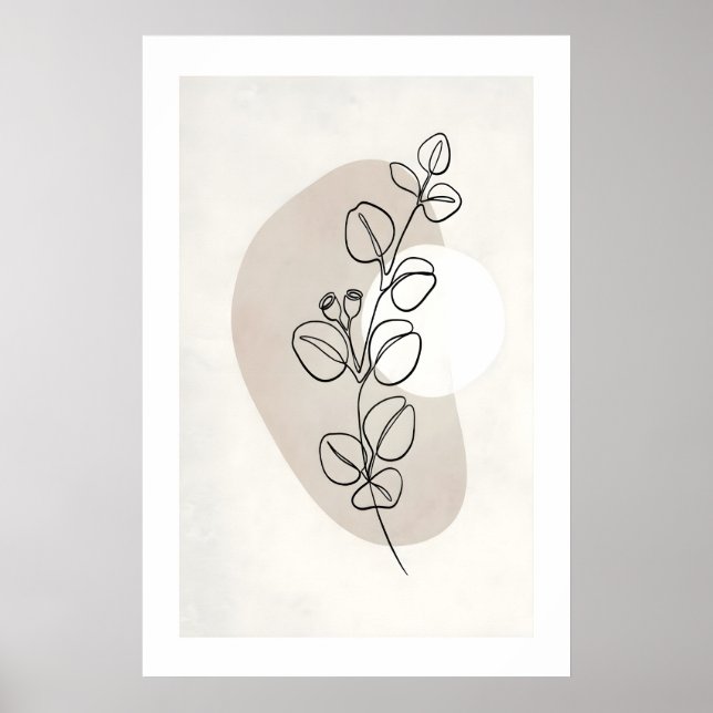 Botanical Line Art Print Single Stem with Neutral (Front)
