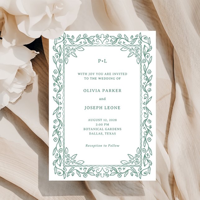 Botanical Line Art | Sage Green Wedding Invitation (Creator Uploaded)