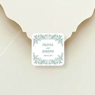 Botanical Line Art   Sage Green Wedding Square Sticker