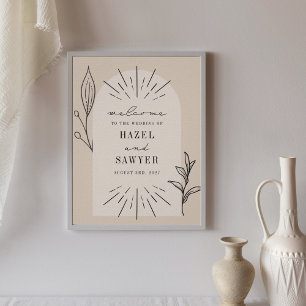 Botanical Line Art Script Tan Wedding Welcome Poster