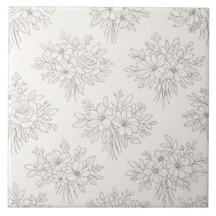 Botanical Line Bouquet Pattern Tile