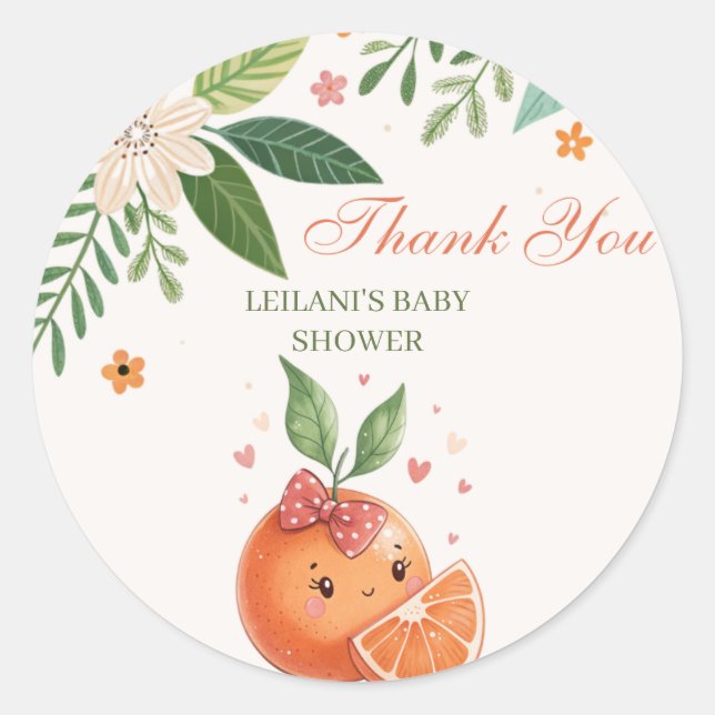 Botanical Little Cutie Orange Citrus Theme  Classic Round Sticker (Front)