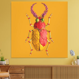 Botanical Longhorn Beetle Leaf Collage Canvas Print