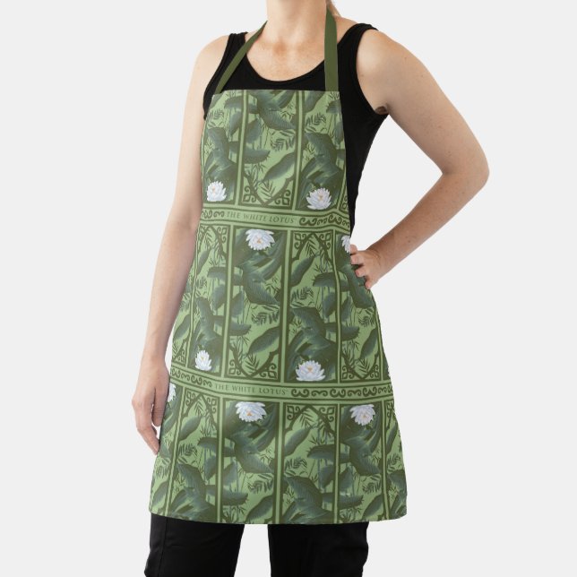 Botanical Lotus Panel Pattern - The White Lotus Apron (Insitu)