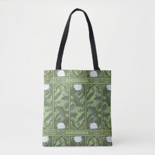 Botanical Lotus Panel Pattern - The White Lotus Tote Bag