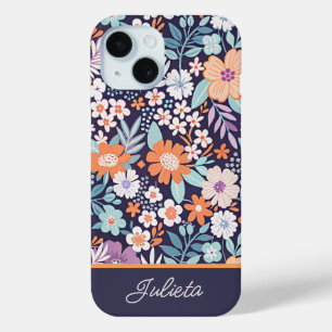 Botanical Lush Floral Pattern Script Name iPhone 15 Case