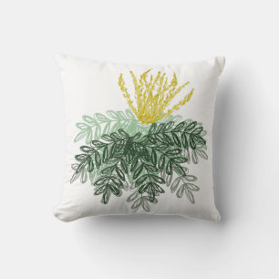 Botanical Mahonia Shrub Hand Drawn Cushion